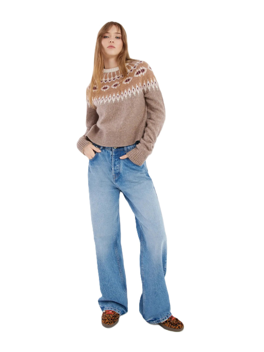 Pullover-SoSue-Norweger-Beige bordeaux-rundhals-lässig 