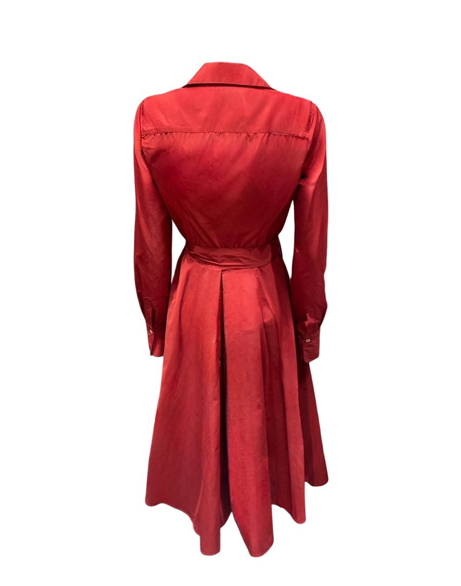 Kleid-The-White-Shirt-Maxi-Hemdkragen-Tailliert-Knopfleiste-Rot
