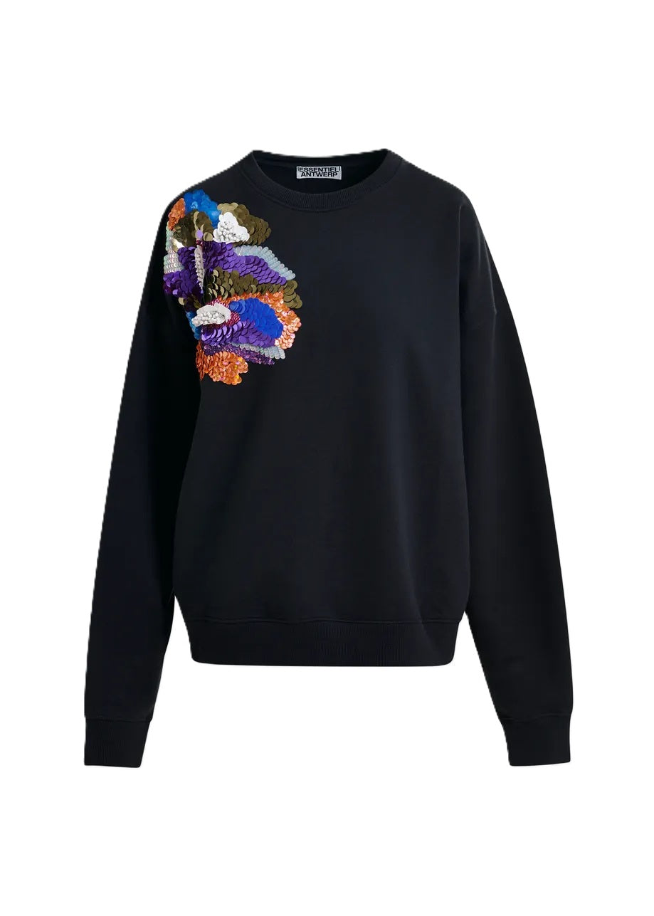 Sweatshirt-Essentiel-Antwerp-Ivening-Pailletten-Perlenstickereien-schwarz