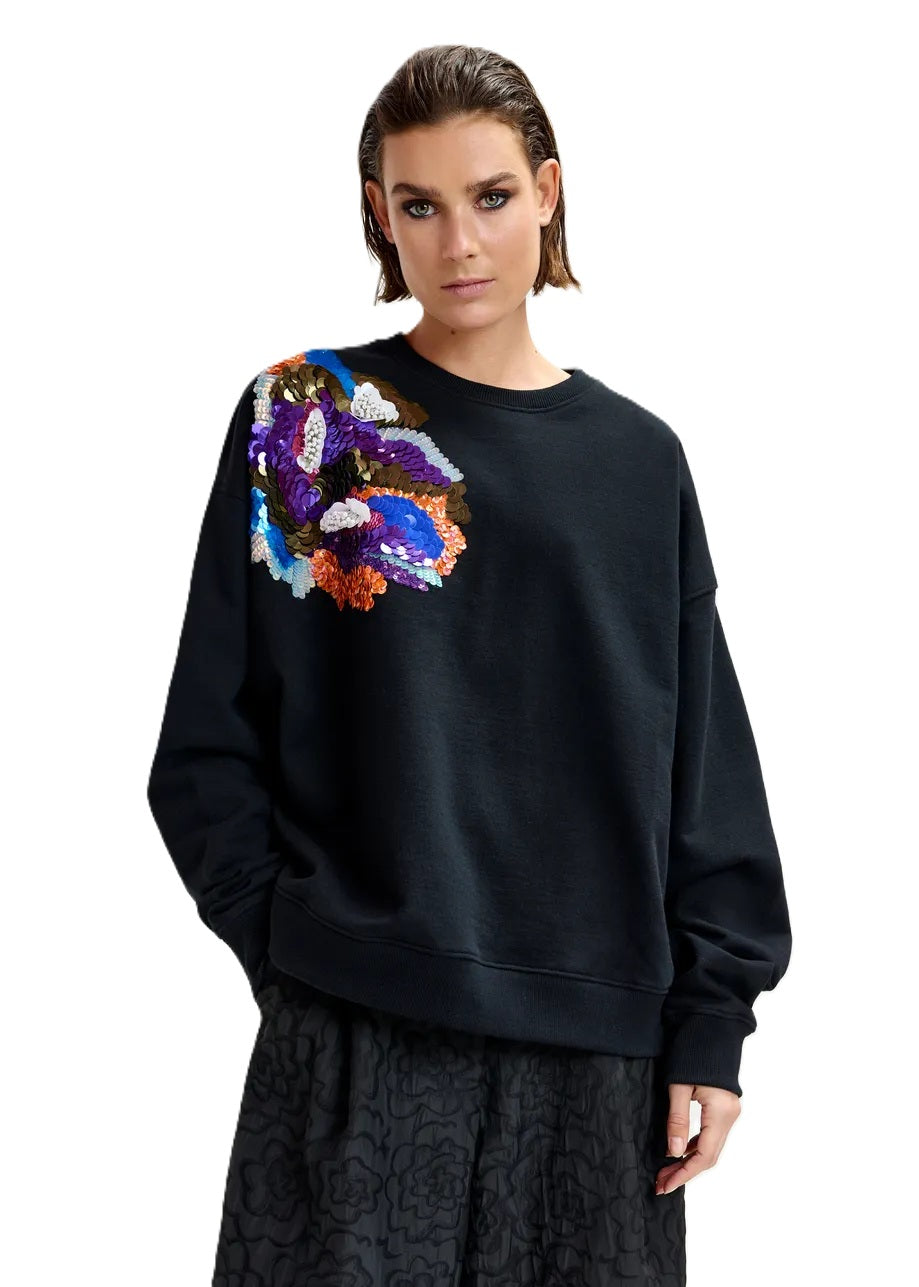 Sweatshirt-Essentiel-Antwerp-Ivening-Pailletten-Perlenstickereien-schwarz
