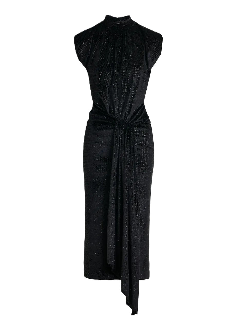 Kleid-Essentiel-Antwerp-Inche-Midikleid-Rollkragen-Kellerfalte-Figurbetont-Glitzer-schwarz