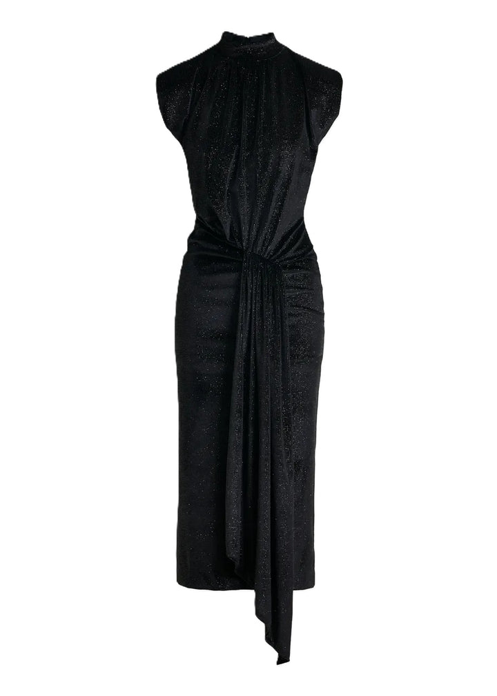 Kleid-Essentiel-Antwerp-Inche-Midikleid-Rollkragen-Kellerfalte-Figurbetont-Glitzer-schwarz