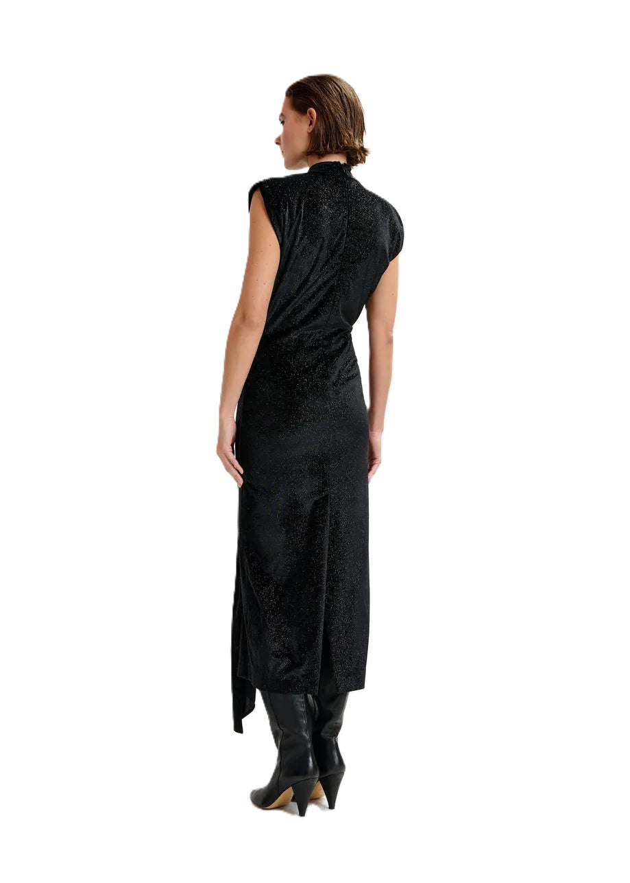 Kleid-Essentiel-Antwerp-Inche-Midikleid-Rollkragen-Kellerfalte-Figurbetont-Glitzer-schwarz