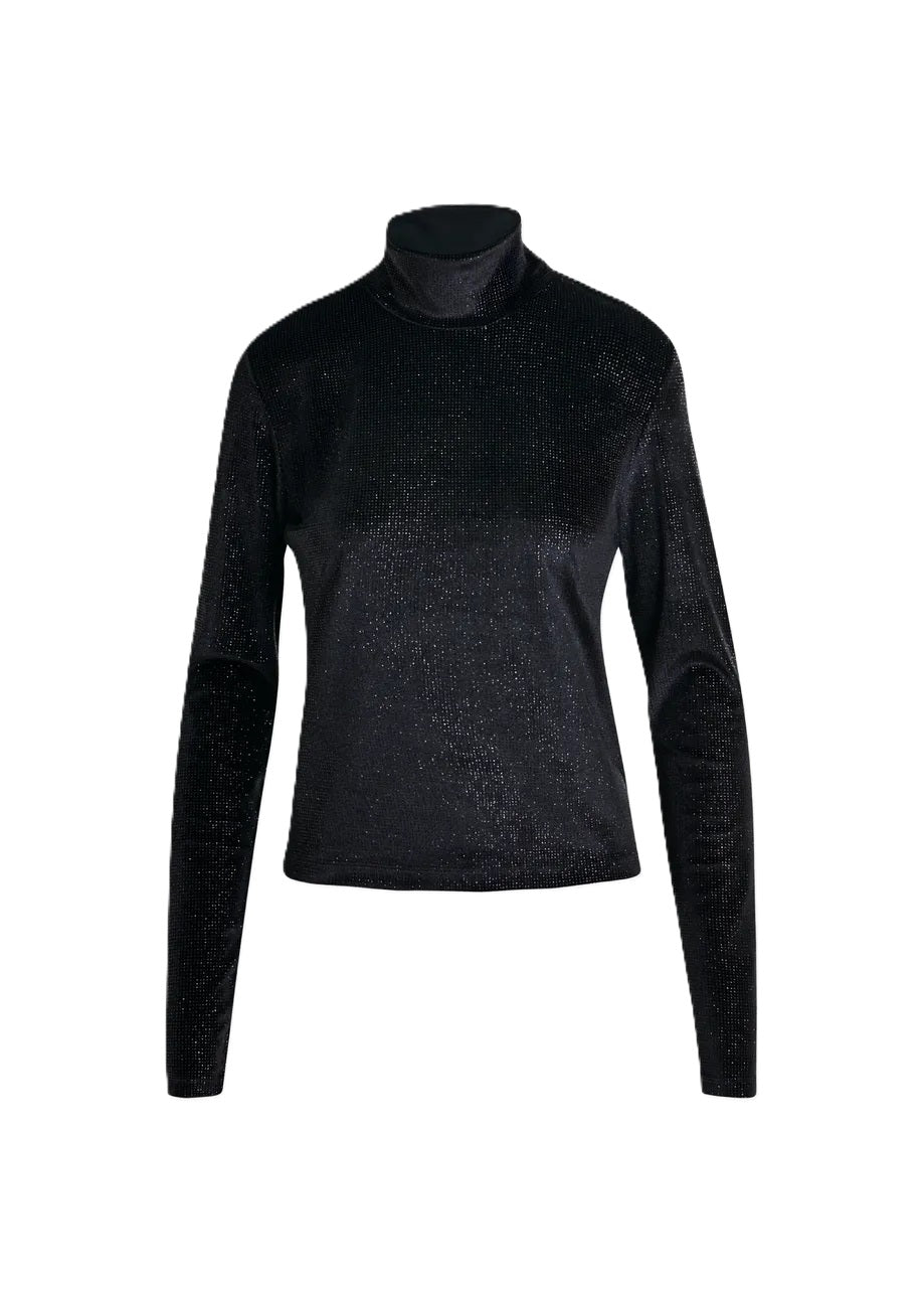 Shirt-Essentiel-Antwerp-Indienne-Rollkragen-Langarm-Stretch-Jersey-Glitzer-Schwarz