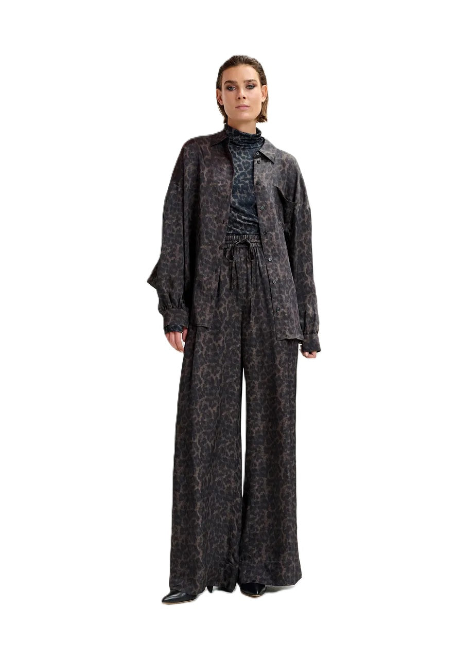 Hose-Essentiel-Antwerp-Irving-Kordelzug-weites-Bein-Leomuster-schwarz-braun