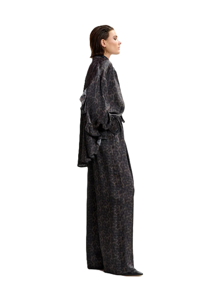Hose-Essentiel-Antwerp-Irving-Kordelzug-weites-Bein-Leomuster-schwarz-braun