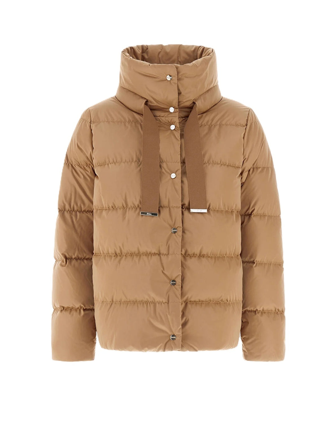 Jacke-Herno-Woven-Jacket-camel-gold-braun-Stehragen-Satin-Tunnelzug