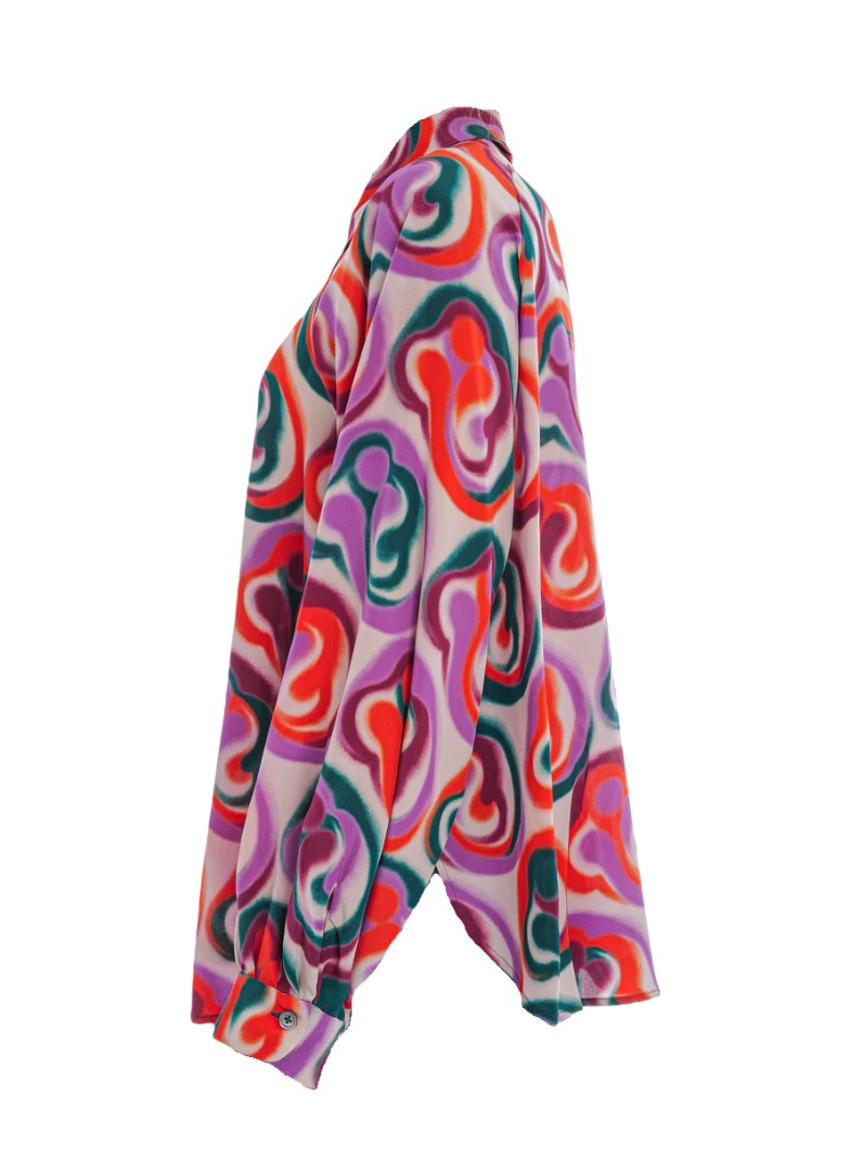 Bluse-Odeeh-phantasie-gemustert-Hemd-Kragen-Seide-bunt-blood-orange