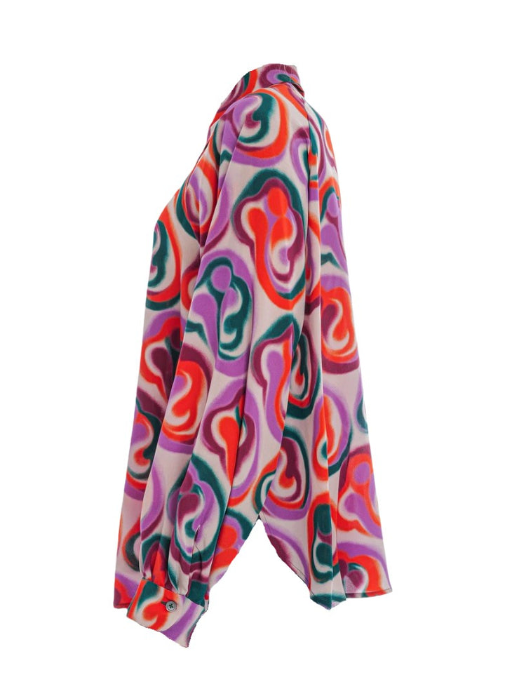 Bluse-Odeeh-phantasie-gemustert-Hemd-Kragen-Seide-bunt-blood-orange