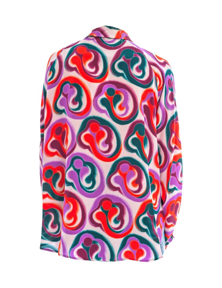 Bluse-Odeeh-phantasie-gemustert-Hemd-Kragen-Seide-bunt-blood-orange