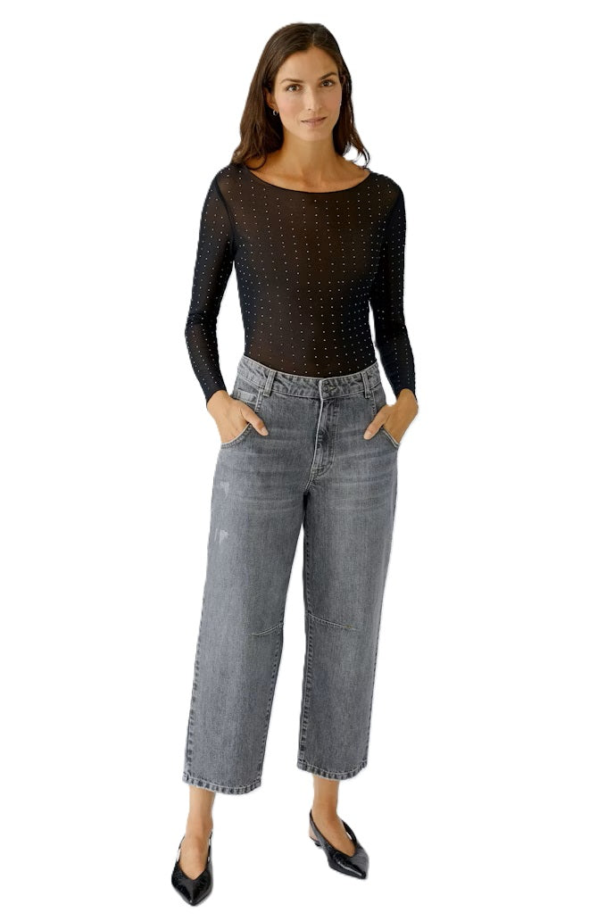 T-Shirt-Oui-Netz-Steinchen-transparent-rundhalsauschnitt-schwarz