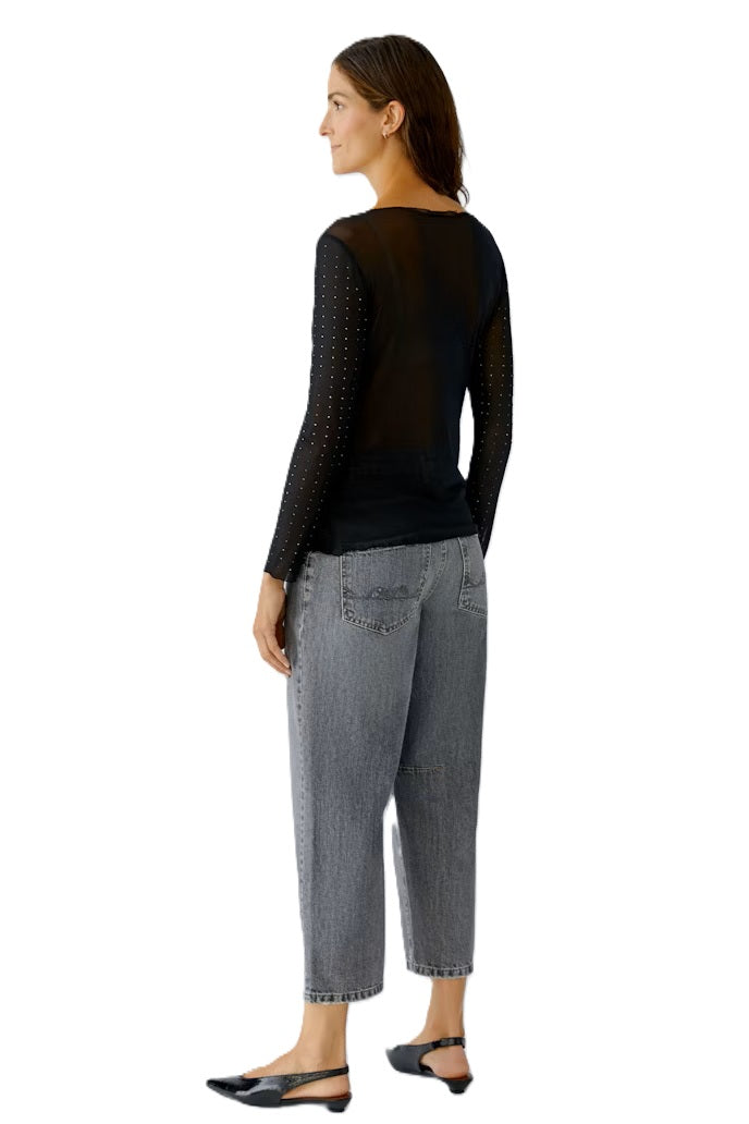 T-Shirt-Oui-Netz-Steinchen-transparent-rundhalsauschnitt-schwarz