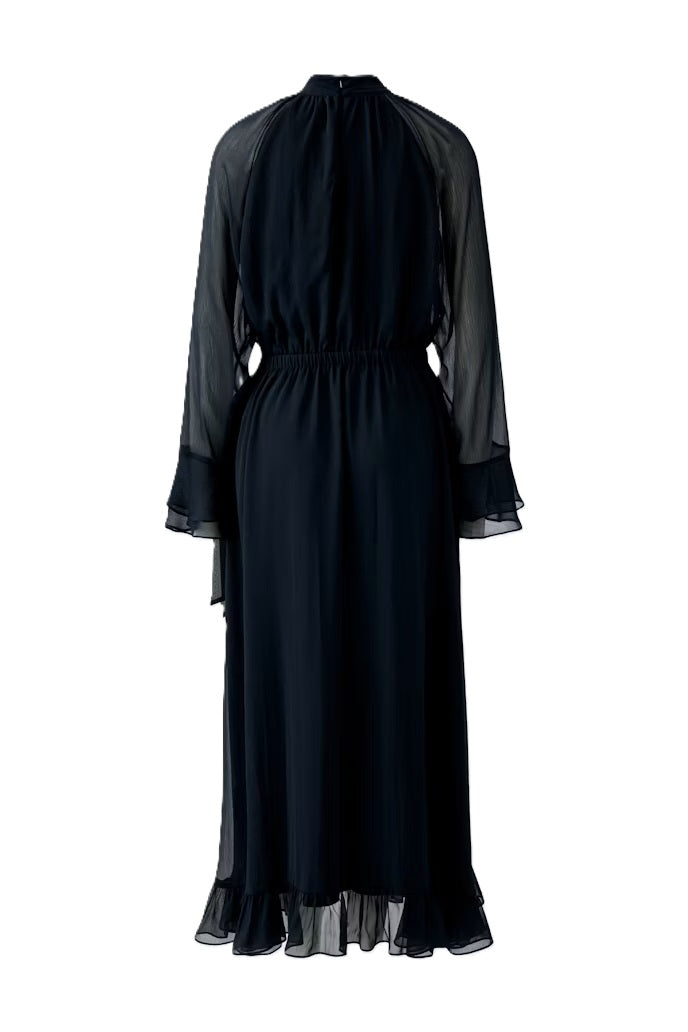 Kleid-Oui-schwarz-Chiffon-transparent-Stehkragen--Maxilaenge-langarm