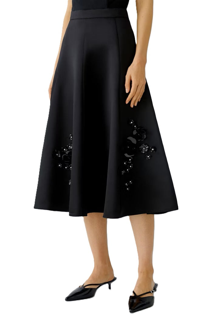 Rock-Oui-Midilaenge-Pailletten-Blueten-Zip-schwingend-schwarz
