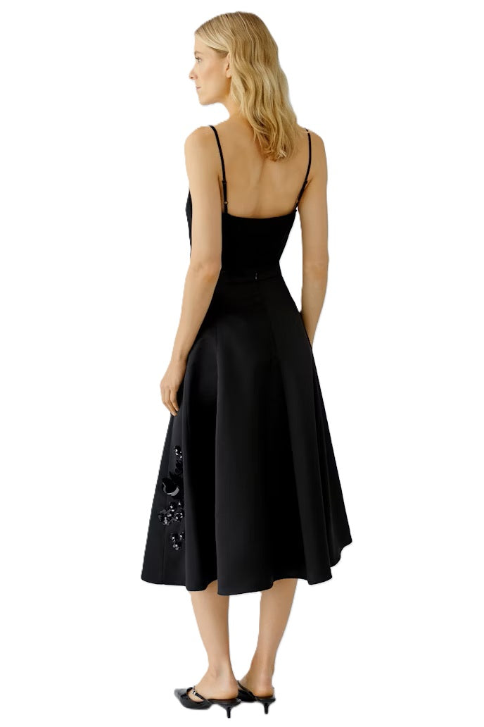 Rock-Oui-Midilaenge-Pailletten-Blueten-Zip-schwingend-schwarz