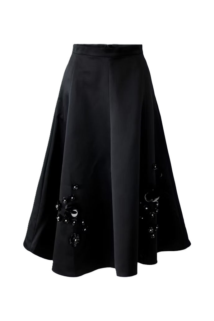 Rock-Oui-Midilaenge-Pailletten-Blueten-Zip-schwingend-schwarz