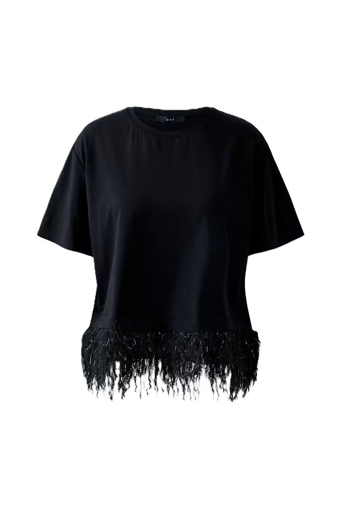 T-Shirt -Oui-Federn-schwarz-halbarm