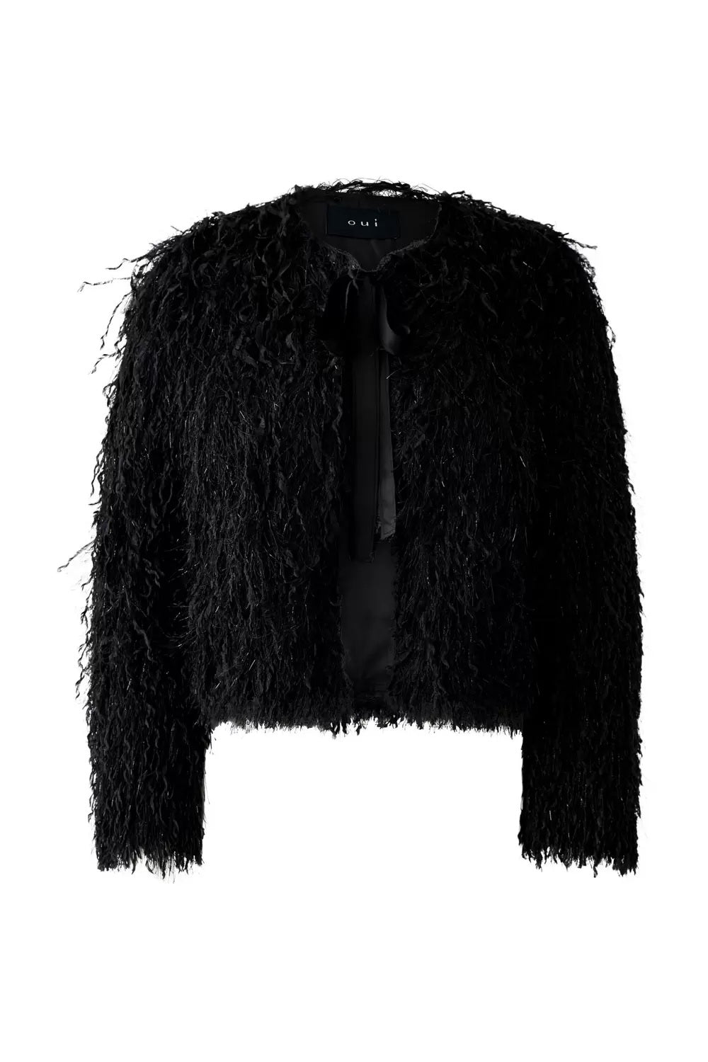 Jacke-Oui-Federlook-Glanzgarn-Flusen-schwarz