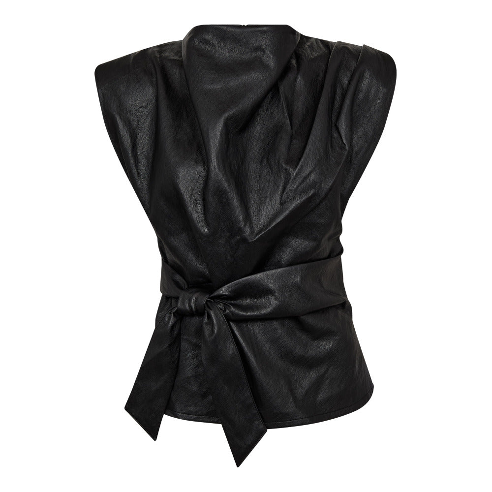 Top-Co‘Couture-Gitt Pleat-Fakeleder-schwarz