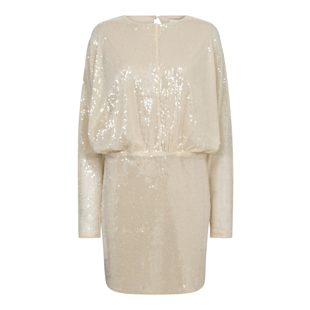 Kleid-Co‘Couture-Serafin-Sequin-Mini-Palletten-Langarm-Champangner-beige