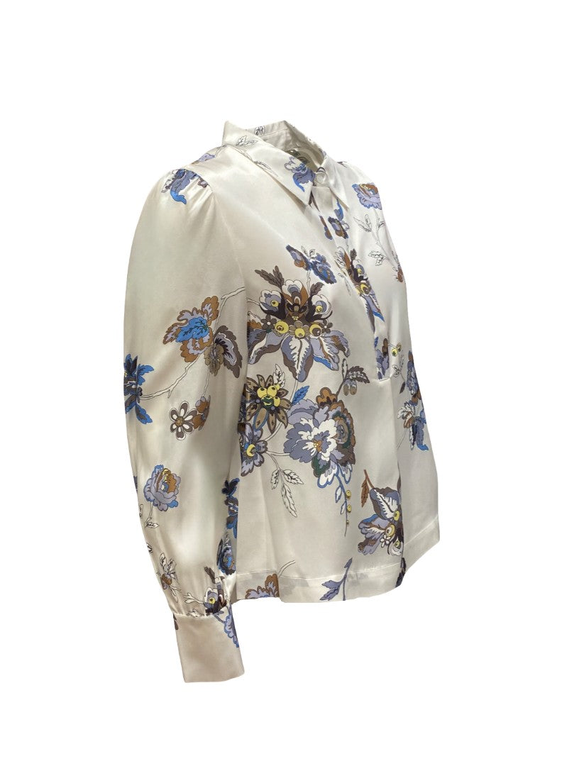 Bluse-Herzensangelegenheit-Hemd-Seide-Blumen-Muster-Blau-weiß-Creme
