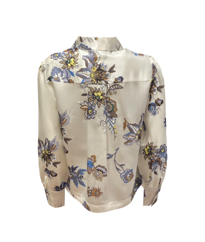 Bluse-Herzensangelegenheit-Hemd-Seide-Blumen-Muster-Blau-weiß-Creme