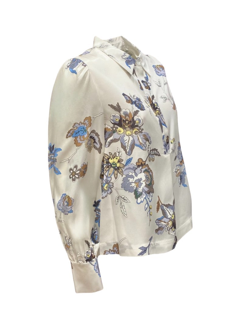 Bluse-Herzensangelegenheit-Hemd-Seide-Blumen-Muster-Blau-weiß-Creme