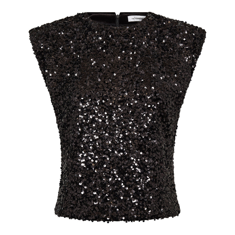 Shirt-Co´Couture-RoslynCC Sequin Top-schwarz-pailletten-schulterpolster