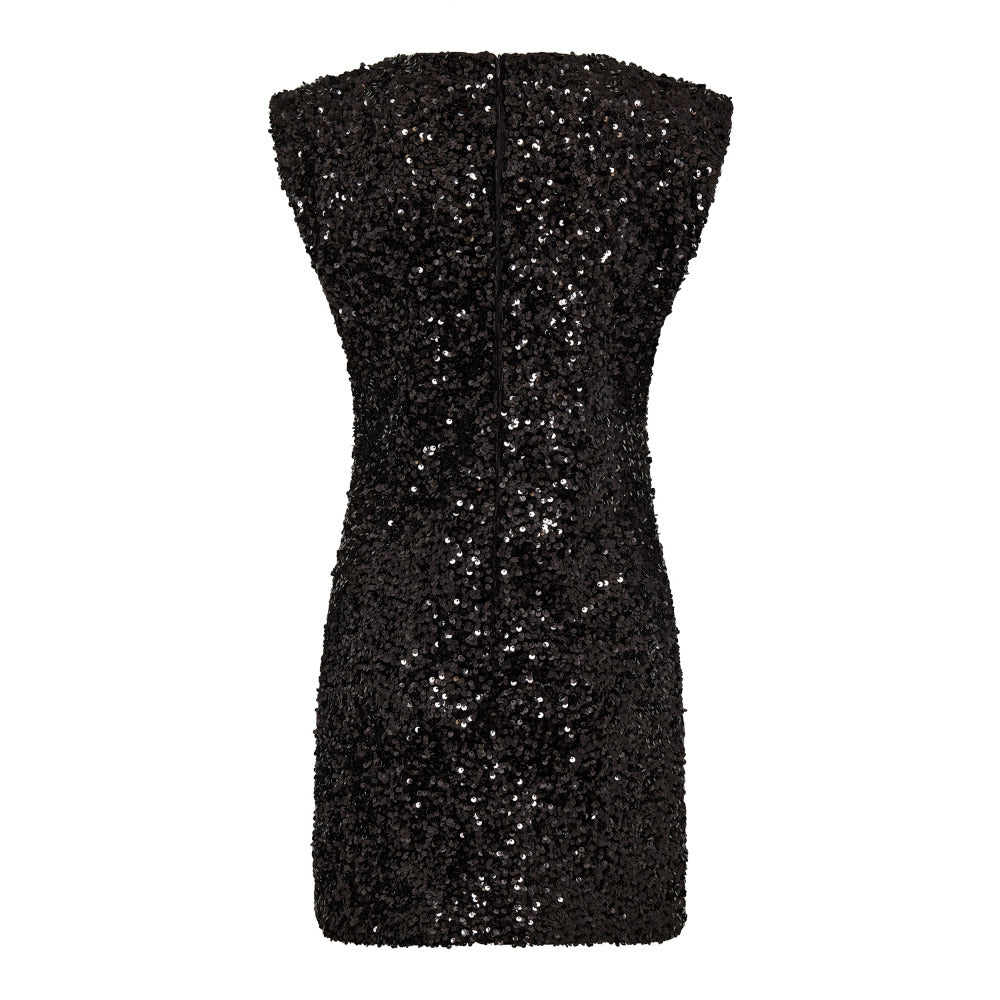 Kleid-Co´Couture-RoslynCC Sequin dress-schwarz-pailletten-schulterpolster