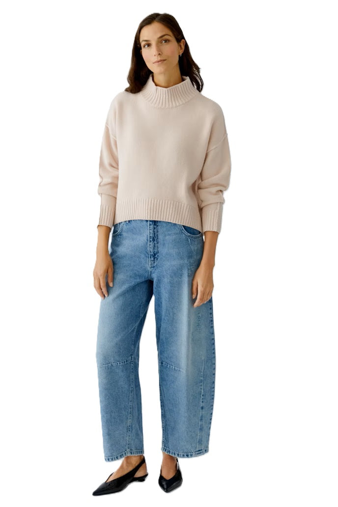 Pullover-Oui-sepia-rose-beige-Stehkragen-Abgerundeter Saum-Hinten laenger 