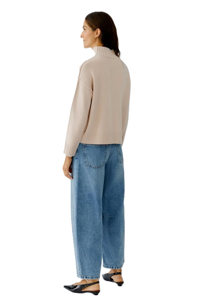 Pullover-Oui-sepia-rose-beige-Stehkragen-Abgerundeter Saum-Hinten laenger 