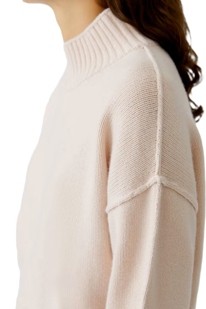 Pullover-Oui-sepia-rose-beige-Stehkragen-Abgerundeter Saum-Hinten laenger 