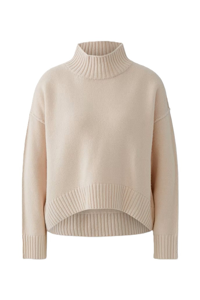 Pullover-Oui-sepia-rose-beige-Stehkragen-Abgerundeter Saum-Hinten laenger 