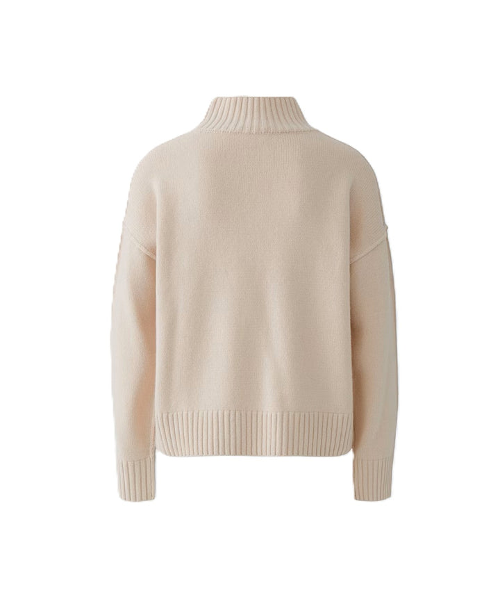 Pullover-Oui-sepia-rose-beige-Stehkragen-Abgerundeter Saum-Hinten laenger 