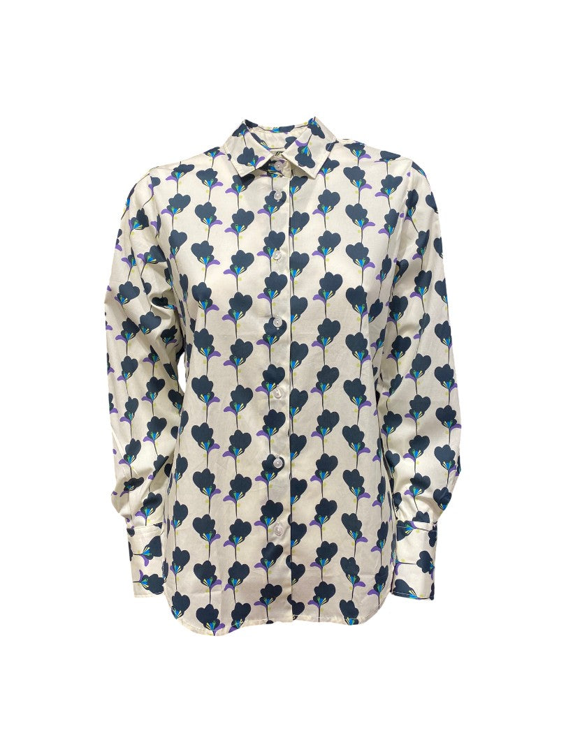 Bluse-The White Shirt-Hemd-Blumenmuster-weiß-blau-lila