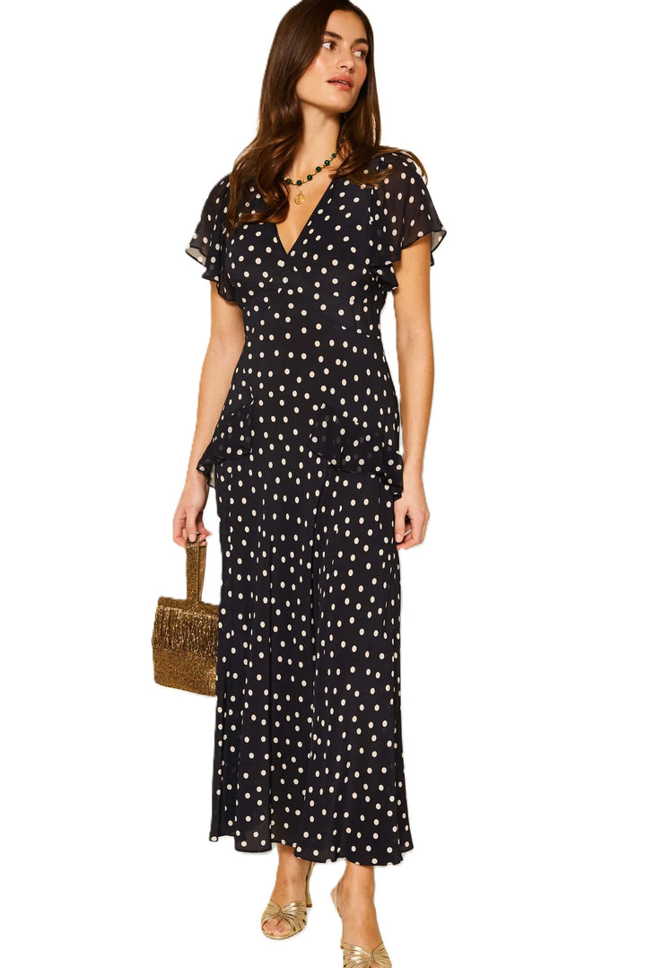 Kleid-Rixo-Evie-Empire-Taillie-Punkte-Deep-Navy-Dunkelblau