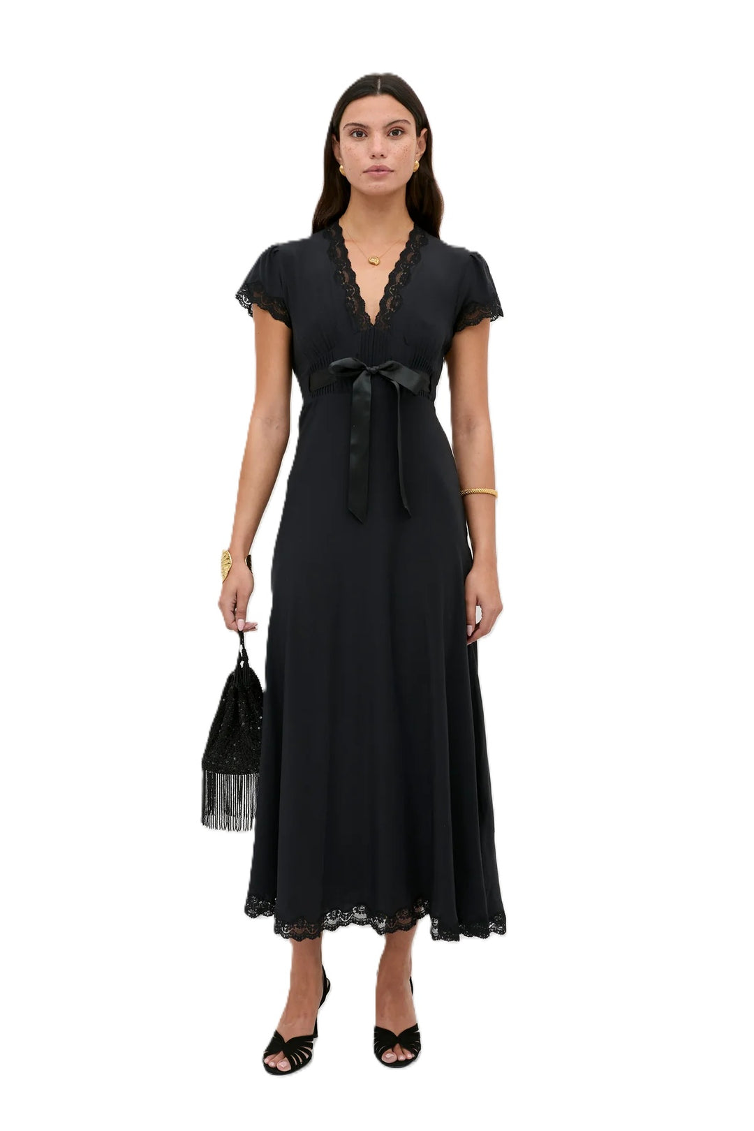 Kleid-Rixo-Marlice-Schleife-Taillienband-Spitze-schwarz