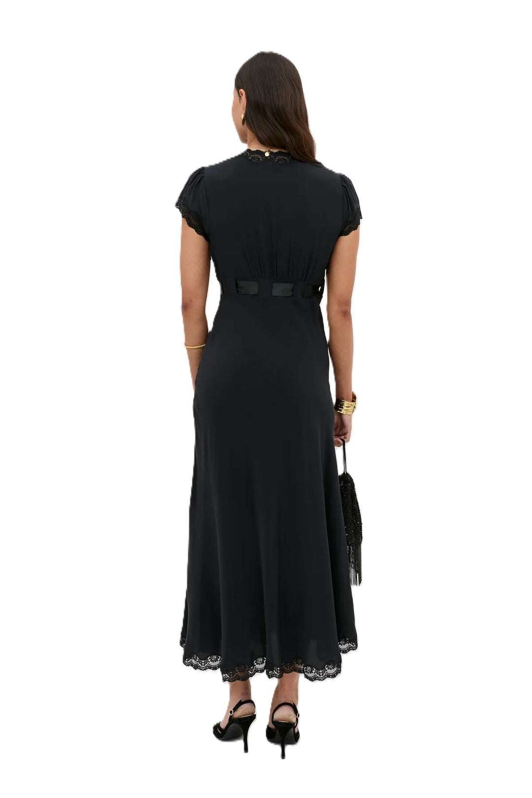 Kleid-Rixo-Marlice-Schleife-Taillienband-Spitze-schwarz