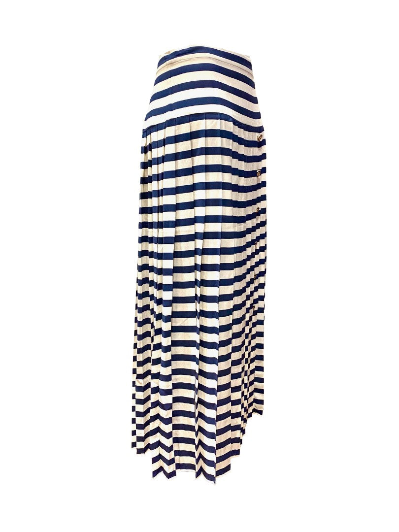 Rock-Rixo Una Lea-Plisseerock-Goldknöpfe-gestreift-blau-weiß