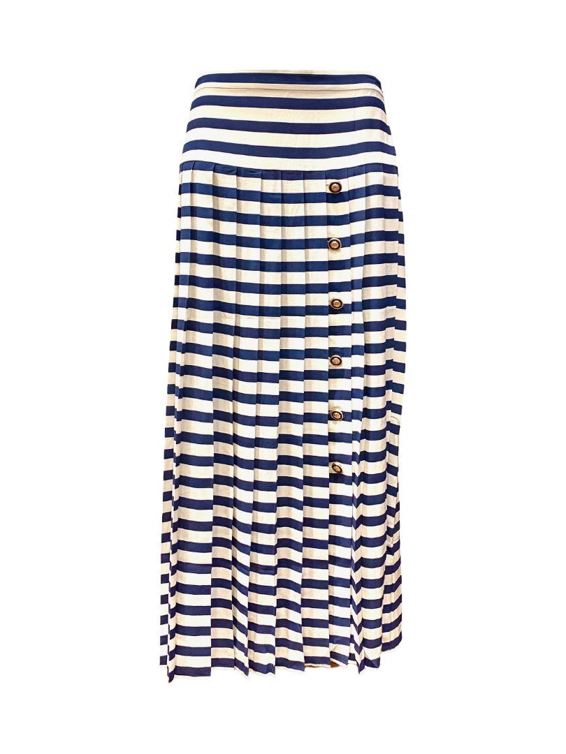 Rock-Rixo Una Lea-Plisseerock-Goldknöpfe-gestreift-blau-weiß