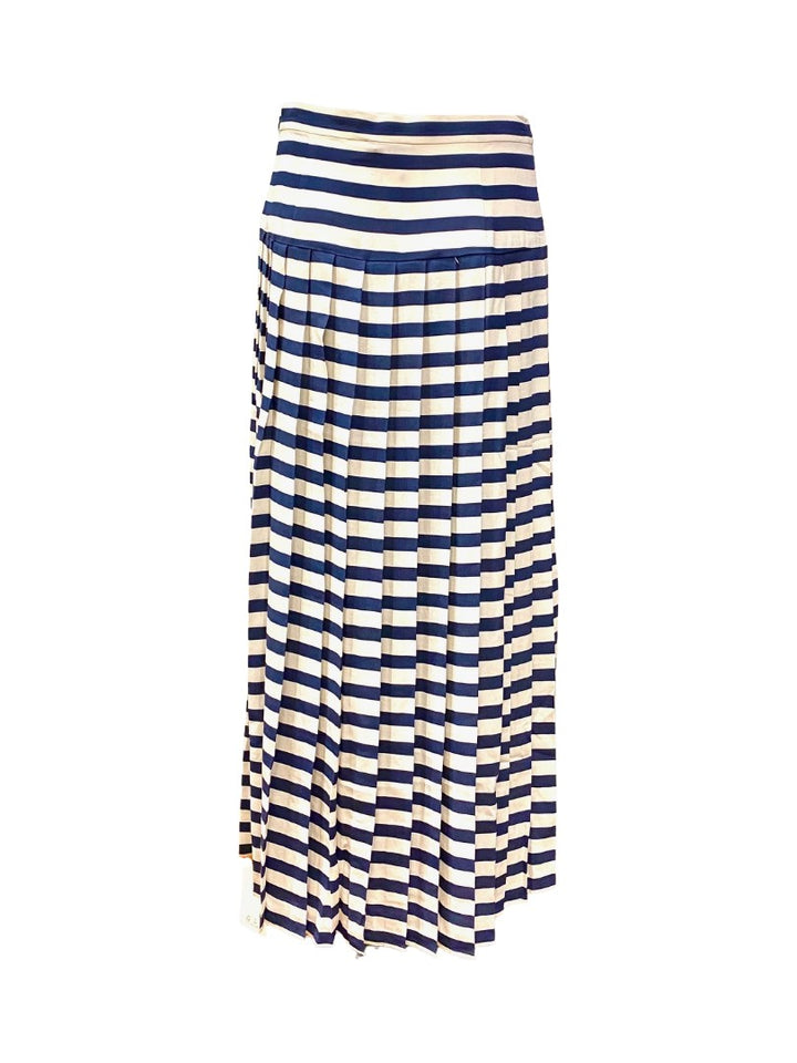 Rock-Rixo Una Lea-Plisseerock-Goldknöpfe-gestreift-blau-weiß