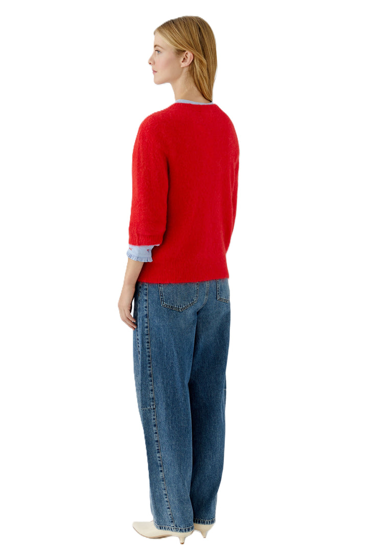 Pullover-Oui-3/4-Ärmel-Herzdetail-weiß-rot