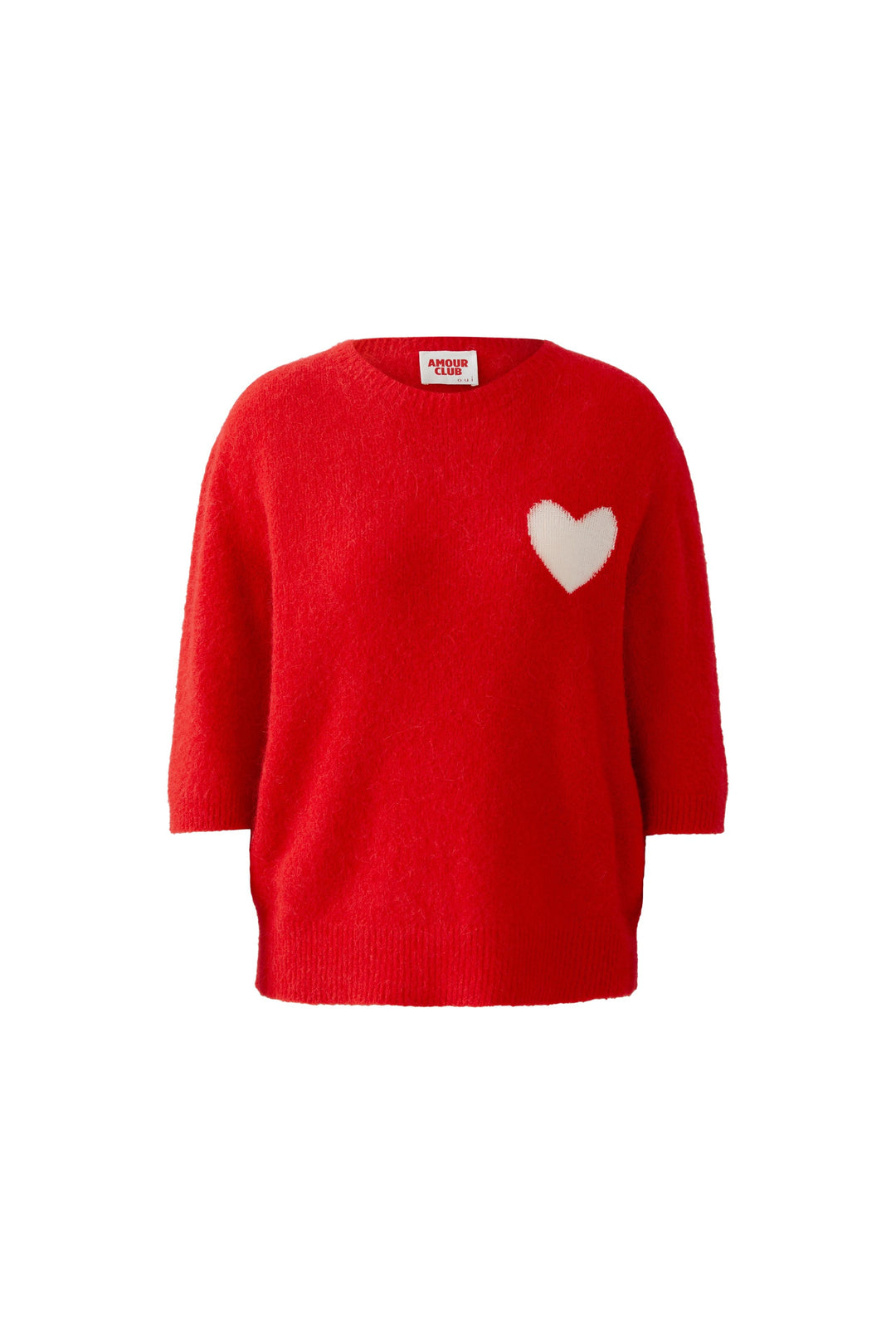 Pullover-Oui-3/4-Ärmel-Herzdetail-weiß-rot