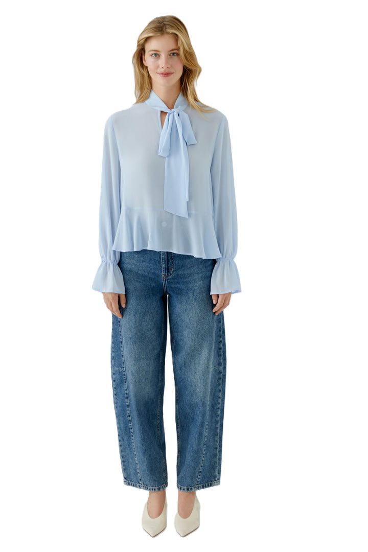 Bluse-Oui-Rueschen-weit-kastig-Schluppe-blau