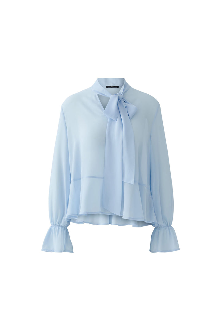 Bluse-Oui-Rueschen-weit-kastig-Schluppe-blau