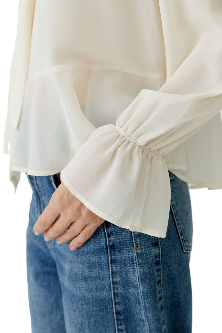 Bluse-Oui-Rueschen-weit-kastig-Schluppe-ecru