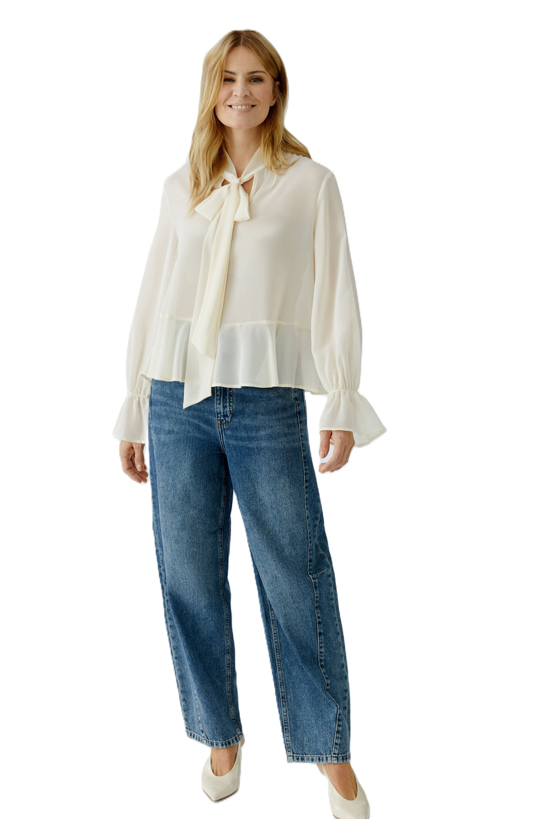Bluse-Oui-Rueschen-weit-kastig-Schluppe-ecru