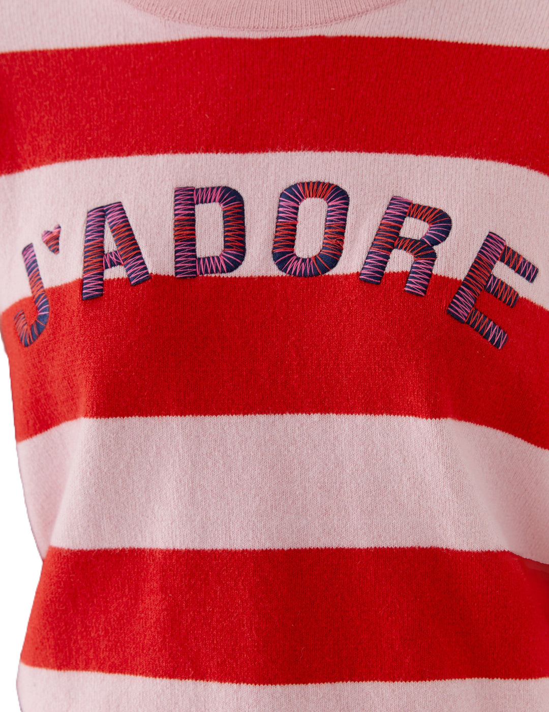 Pullover-Oui-Streifen-Spruch-Rundhals-rot-pink