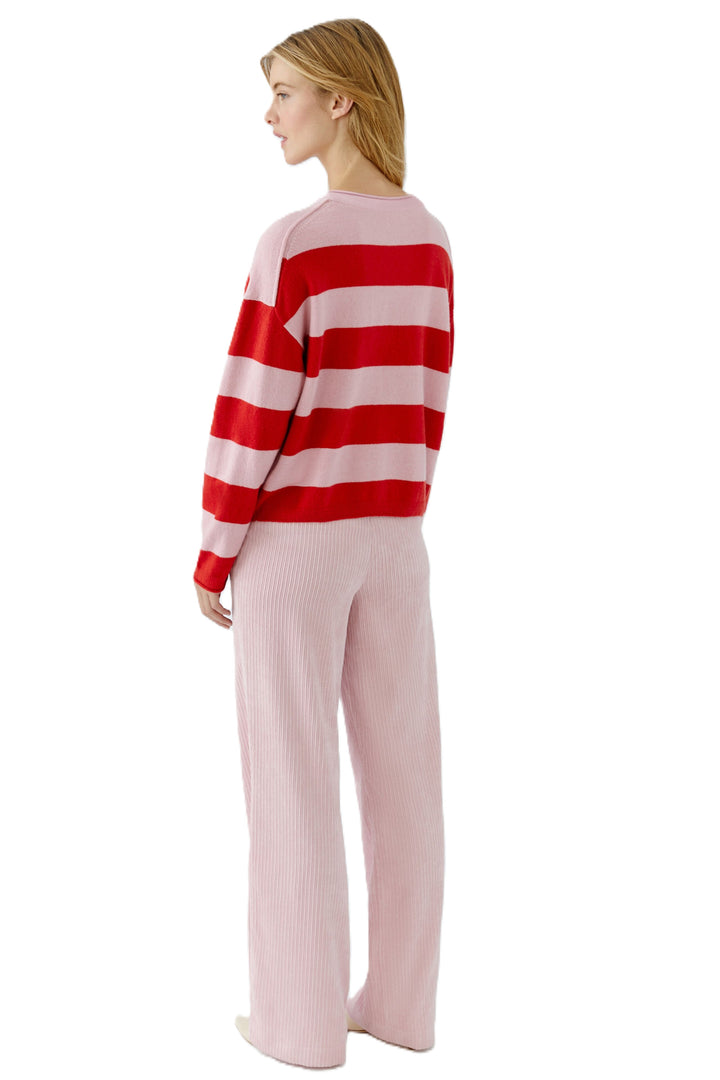 Pullover-Oui-Streifen-Spruch-Rundhals-rot-pink