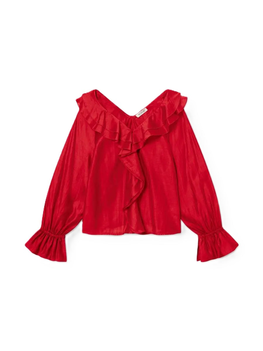 Bluse-So Sue-Ruffle Long Sleeve-red-Ruesche